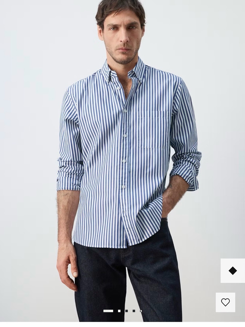 Mango Blue and White Vertical Stripe Button-Down Shirt
